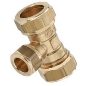 Messing knelfitting T-Stuk verloop Ø22 x Ø15 x Ø22