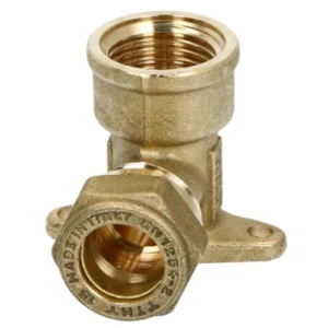 Messing knelfitting knie met muurplaat Ø15 mm x ½" Bi
