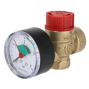 Messing overdruk ventiel ½ | ¾ voor CV 3bar met manometer